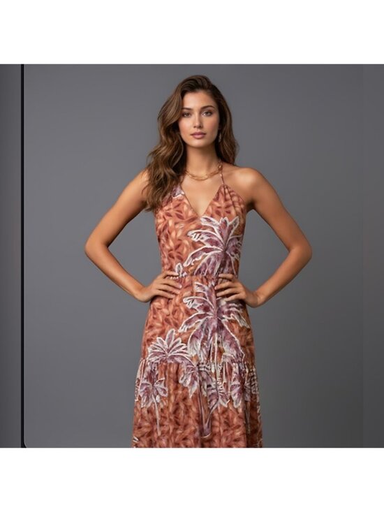 By Design Dresses & Skirts - Tropical Print Ruffle Hem Tie Back Halter Dress